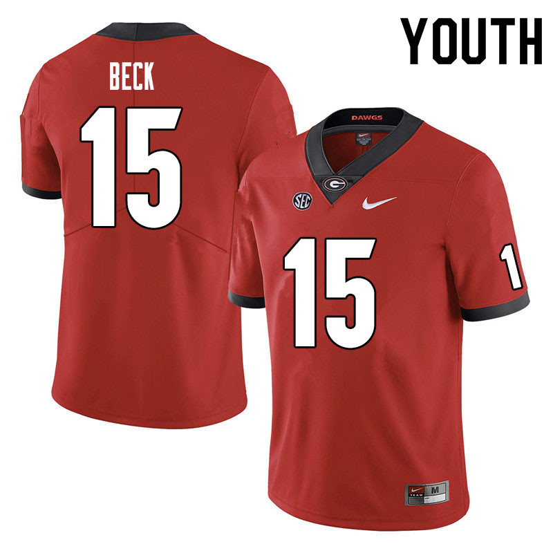 Youth #15 Carson Beck Georgia Bulldogs College Football Jerseys Sale-Red - Click Image to Close
